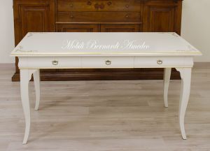 Classic style desk with colored lacquered finish with gold leaf decorations and frames